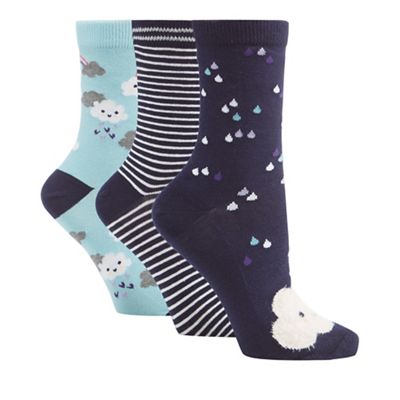 Pack of three assorted striped and cloud print socks